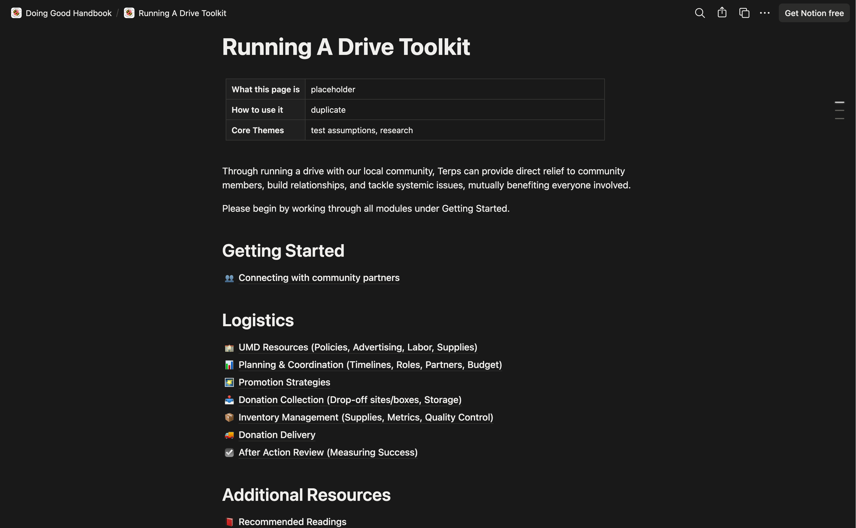 Wireframe concept for
the Running a Drive toolkit